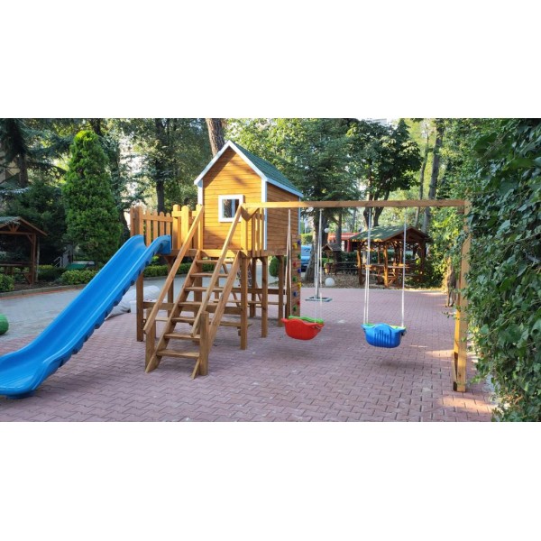 Dış Mekan Tırmanmalı Salıncaklı Ve Ev Modelli Ahşap Oyun Parkı