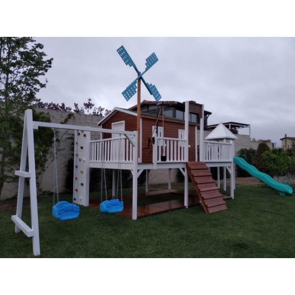 Ahşap Beyaz Büyük Köprülü  Oyun Parkı