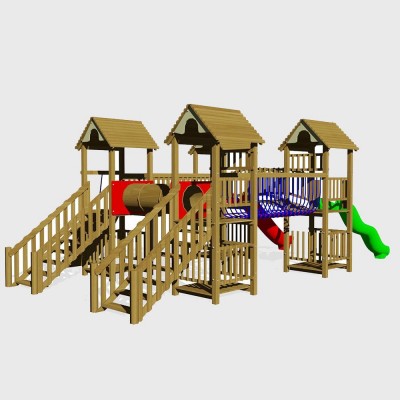 Ahşap Çocuk Oyun Parkı Köprülü ve Kuleli - Dayanıklı Tasarım